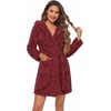 image:imageEkouaer Womens Hooded Bathrobe Short Fleece Robe Soft Luxury SleepwearB Wine Red