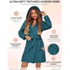 image:imageEkouaer Womens Hooded Bathrobe Short Fleece Robe Soft Luxury SleepwearPeacock Bluejacquard