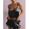 image:imageEkouaer Womens Satin Pajamas Sets Silk Cami Lingerie Pjs SleepwearBlack