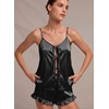 image:imageEkouaer Womens Satin Pajamas Sets Silk Cami Lingerie Pjs SleepwearBlack