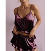 image:imageEkouaer Womens Satin Pajamas Sets Silk Cami Lingerie Pjs SleepwearDark Red