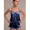 image:imageEkouaer Womens Satin Pajamas Sets Silk Cami Lingerie Pjs SleepwearNavy Blue