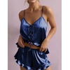 image:imageEkouaer Womens Satin Pajamas Sets Silk Cami Lingerie Pjs SleepwearNavy Blue