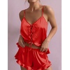 image:imageEkouaer Womens Satin Pajamas Sets Silk Cami Lingerie Pjs SleepwearRed