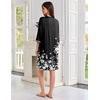 image:imageEkouaer Zipper Robes for Women 34 Sleeves House Coat 2026 Zip Up BathrobeBlack White Floral