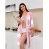 image:imageEkouaer Zipper Robes for Women 34 Sleeves House Coat 2026 Zip Up BathrobePink Floral