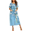 image:imageEkouaer Women Robe Zipper Short Sleeves Full Length House Coat with PocketsBlue Gradient Florals