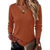 image:imageEkouaer Womens Cable Knit V Neck Sweater Long Sleeve Fall Tops Clothes 2026Caramel Color