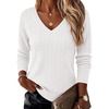 image:imageEkouaer Womens Cable Knit V Neck Sweater Long Sleeve Fall Tops Clothes 2026Cream White