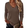 image:imageEkouaer Womens Cable Knit V Neck Sweater Long Sleeve Fall Tops Clothes 2026Khaki Tan
