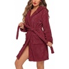 image:imageEkouaer Womens Hooded Bathrobe Short Fleece Robe Soft Luxury SleepwearB Wine Red