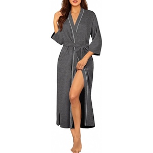 image:imageEkouaer Robes for Women Long Knit Bathrobe Soft 34 Sleeves Kimono RobeDeep Gray