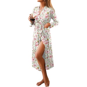 image:imageEkouaer Women Kimono Robes Full Length Knit Bathrobe Lightweight SleepwearPink Floral