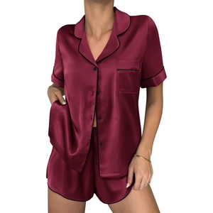 image:imageEkouaer Women Satin Pajama Sets Cute Print Silk Pjs Shorts Sets S4XLWine Red