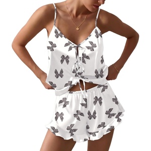 image:imageEkouaer Womens Satin Pajamas Sets Silk Cami Lingerie Pjs SleepwearLeopard Bow
