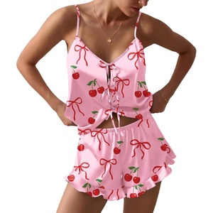 image:imageEkouaer Womens Satin Pajamas Sets Silk Cami Lingerie Pjs SleepwearPink Cherry