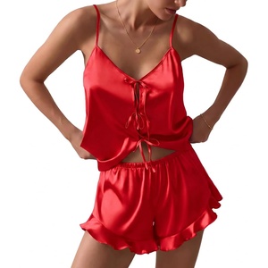 image:imageEkouaer Womens Satin Pajamas Sets Silk Cami Lingerie Pjs SleepwearRed