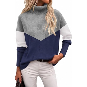 image:imageEkouaer Womens Turtleneck Sweater Long Sleeve 2026 Fall Winter Knitted TopGrey  Navy