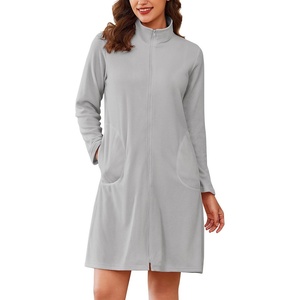 image:imageEkouaer Womens Zipper Robes Long Sleeves Bathobe Soft House Coat Sleepwear Knee Length Loungewear with Pockets SXXLLight Grey