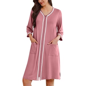 image:imageEkouaer Zipper Robes for Women 34 Sleeves House Coat 2026 Zip Up BathrobeGray Purple