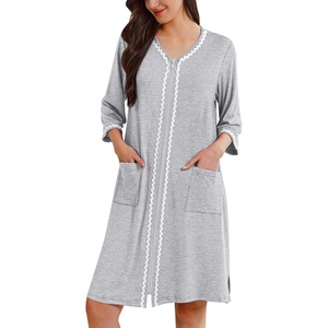 image:imageEkouaer Zipper Robes for Women 34 Sleeves House Coat 2026 Zip Up BathrobeLight Gray
