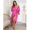 image:imageEkouaer Silk Robes for Women Lace Trim Kimono Bathrobe Bridal RobeHot Pink Leopard