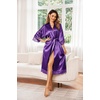 image:imageEkouaer Silk Robes for Women Lace Trim Kimono Bathrobe Bridal RobePurple
