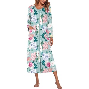image:imageEkouaer Women Robe Zipper House Coat Full Length Nightgowns with PocketsGreen Floral