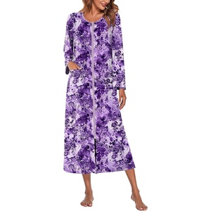 image:imageEkouaer Women Robe Zipper House Coat Full Length Nightgowns with PocketsPurple Floral